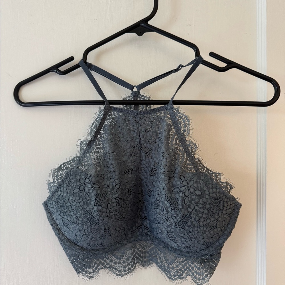 PINK Victoria's Secret Lace Halter Bralette - Gray